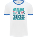 Arriving 2025 New Baby Pregnancy Pregnant Mens Ringer T-Shirt White/Royal Blue