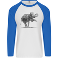 Dancing Musical Elephant Ghetto Blaster Mens L/S Baseball T-Shirt White/Royal Blue