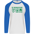 Eat Drink Be Irish St. Patrick's Day Mens L/S Baseball T-Shirt White/Royal Blue