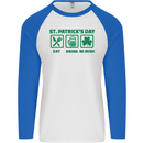 Eat Drink Be Irish St. Patrick's Day Mens L/S Baseball T-Shirt White/Royal Blue