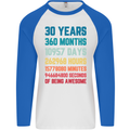 30th Birthday 30 Year Old Mens L/S Baseball T-Shirt White/Royal Blue