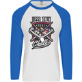 Less Talk More Chalk Funny 9-Ball Pool Mens L/S Baseball T-Shirt White/Royal Blue