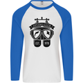 Scuba Diving Club Diver Deep Sea Wreck Mens L/S Baseball T-Shirt White/Royal Blue