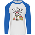 We Wish You a Pugly Christmas Funny Pug Mens L/S Baseball T-Shirt White/Royal Blue