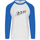 Cycling Peloton Cyclist Bicycle Mens L/S Baseball T-Shirt White/Royal Blue