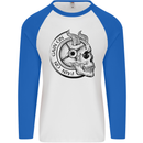 No Pain No Gain Devil Skull Gym Training Mens L/S Baseball T-Shirt White/Royal Blue