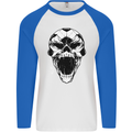 A Football Skull Soccer Footy Mens L/S Baseball T-Shirt White/Royal Blue