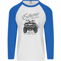 ATV All Terrain Vehicle 4X4 Quad Bike Mens L/S Baseball T-Shirt White/Royal Blue