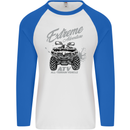 ATV All Terrain Vehicle 4X4 Quad Bike Mens L/S Baseball T-Shirt White/Royal Blue