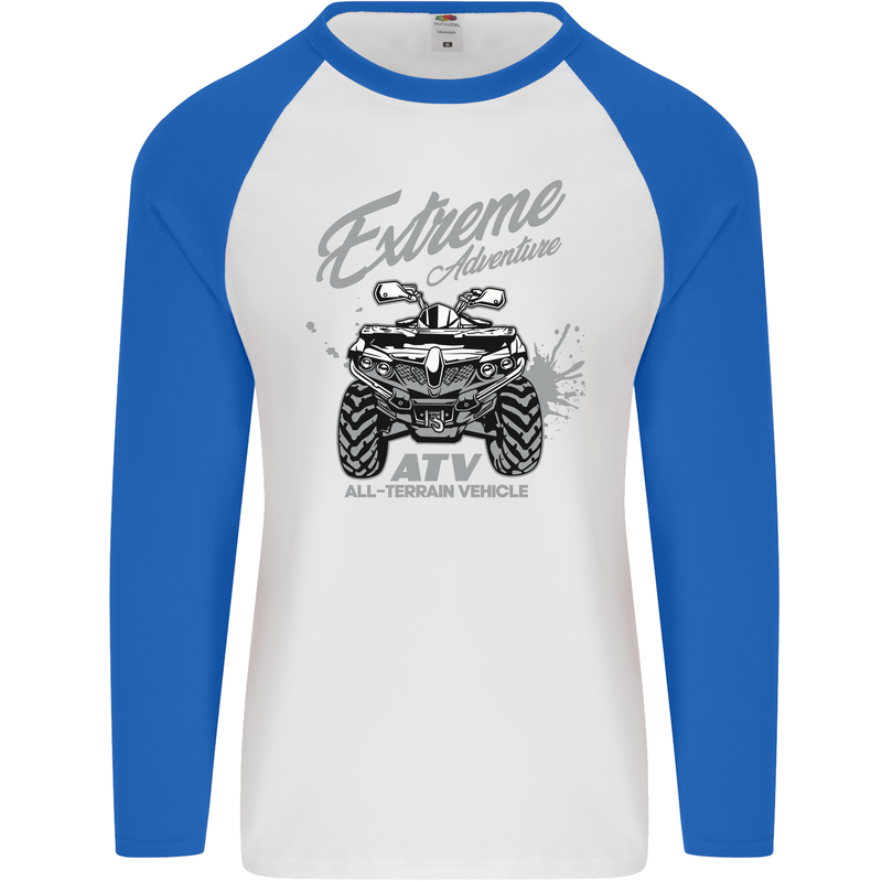ATV All Terrain Vehicle 4X4 Quad Bike Mens L/S Baseball T-Shirt White/Royal Blue