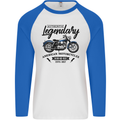 Legendary Motorcycles Biker Cafe Racer Mens L/S Baseball T-Shirt White/Royal Blue