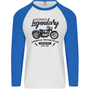 Legendary Motorcycles Biker Cafe Racer Mens L/S Baseball T-Shirt White/Royal Blue