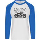 Cafe Racer Motorbike Motorcycle Biker Mens L/S Baseball T-Shirt White/Royal Blue