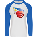 Curled Philippines Flag Philipino Day Football Mens L/S Baseball T-Shirt White/Royal Blue
