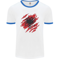 Torn Albania Flag Albanian Day Football Mens Ringer T-Shirt White/Royal Blue