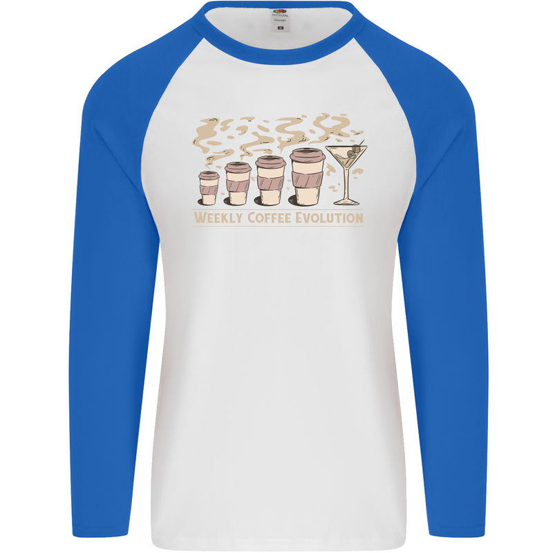 Weekly Coffee To Alcohol Evolution Wine Mens L/S Baseball T-Shirt White/Royal Blue