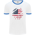 Torn USA Flag Independance Day Football Mens Ringer T-Shirt White/Royal Blue