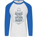 Sailing Captain Narrow Boat Barge Sailor Mens L/S Baseball T-Shirt White/Royal Blue