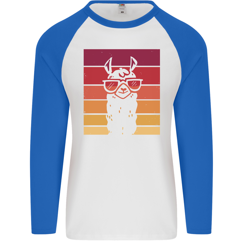 A Llama Wearing Shades Mens L/S Baseball T-Shirt White/Royal Blue