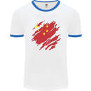 Torn China Flag Chinese Day Football Mens Ringer T-Shirt White/Royal Blue