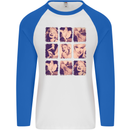 Marilyn Collage Celebrity Fashion Mens L/S Baseball T-Shirt White/Royal Blue