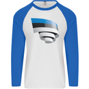 Curled Estonia Flag Estonian Day Football Mens L/S Baseball T-Shirt White/Royal Blue