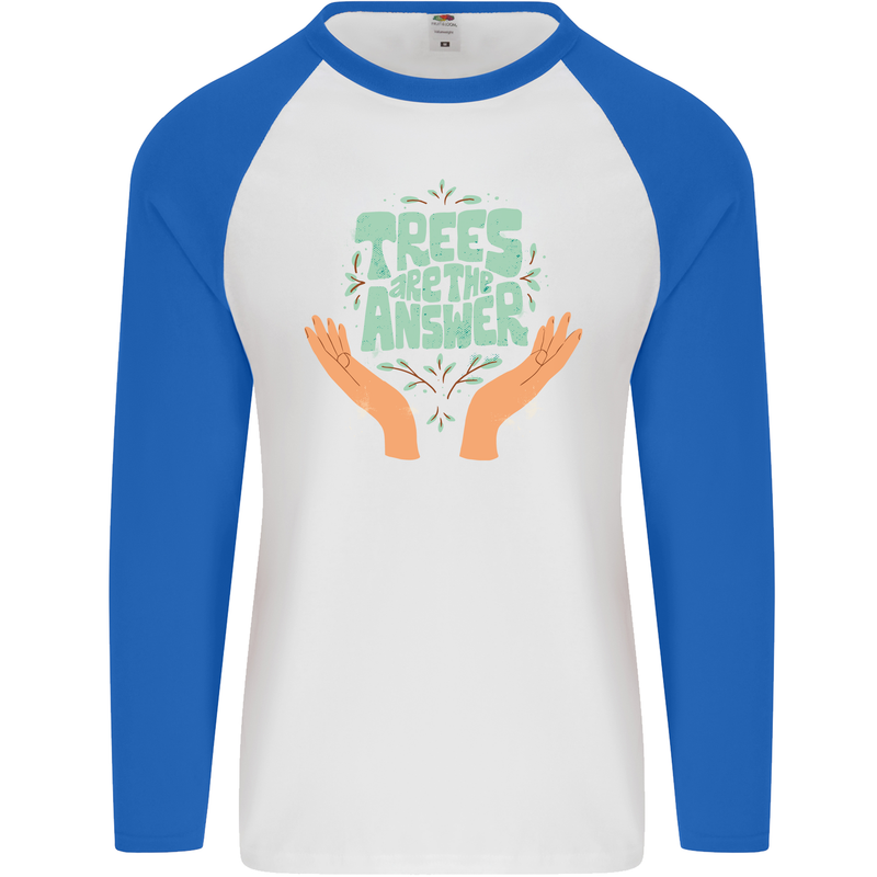 Trees Are the Answer Climate Change Mens L/S Baseball T-Shirt White/Royal Blue