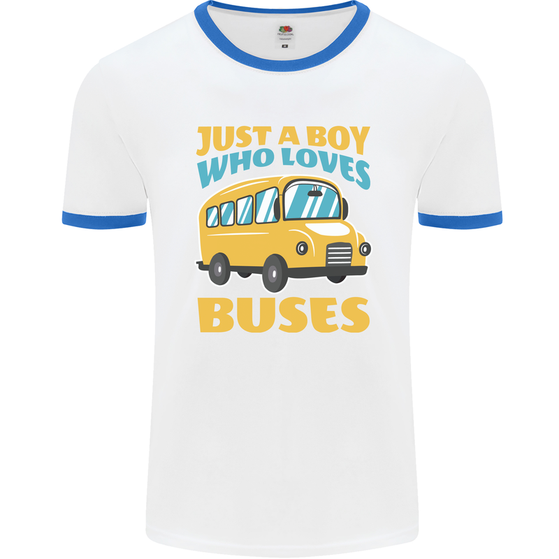 Just a Boy Who Loves Buses Bus Mens Ringer T-Shirt White/Royal Blue