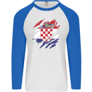 Torn Croatia Flag Croatian Day Football Mens L/S Baseball T-Shirt White/Royal Blue