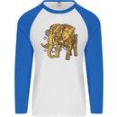 A Steampunk Elephant Mens L/S Baseball T-Shirt White/Royal Blue