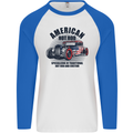 American Hot Rod Hotrod Enthusiast Car Mens L/S Baseball T-Shirt White/Royal Blue