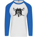 Pirate & Swords Skull Captain Jolly Roger Mens L/S Baseball T-Shirt White/Royal Blue