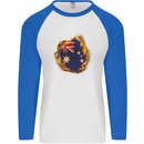 The Australian Flag Fire Effect Australia Mens L/S Baseball T-Shirt White/Royal Blue