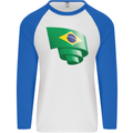 Curled Brazil Flag Brazilian Day Football Mens L/S Baseball T-Shirt White/Royal Blue