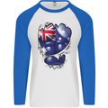 Gym Australian Flag Muscles Australia Mens L/S Baseball T-Shirt White/Royal Blue