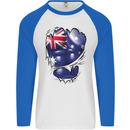Gym Australian Flag Muscles Australia Mens L/S Baseball T-Shirt White/Royal Blue