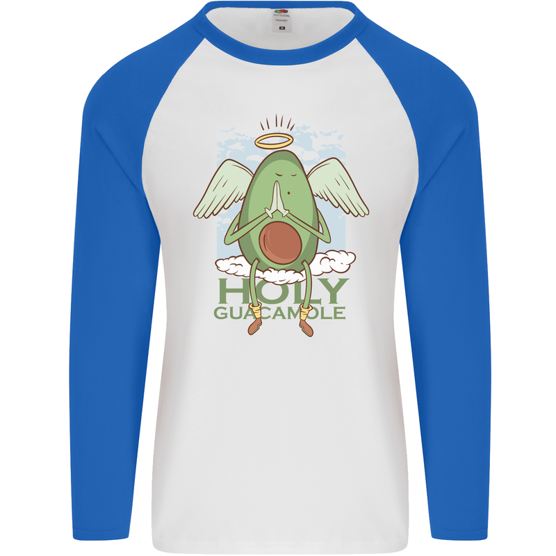 Holy Guacamole Funny Food Angel Mens L/S Baseball T-Shirt White/Royal Blue
