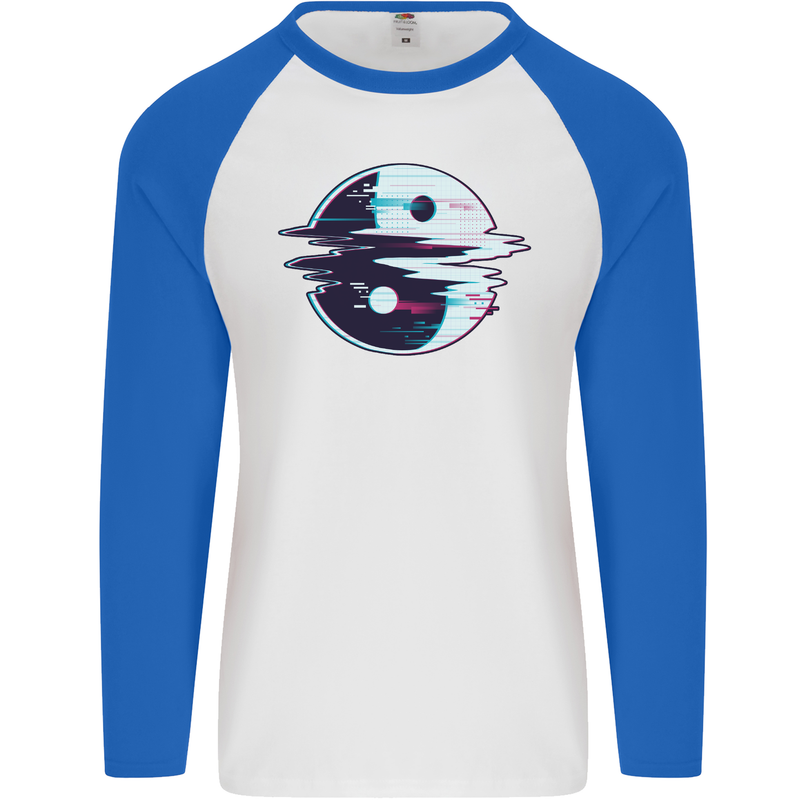 Yin Yang Glitch Yoga Meditation SCI-FI MMA Mens L/S Baseball T-Shirt White/Royal Blue