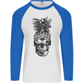 Pineapple Skull Surf Surfing Surfer Holiday Mens L/S Baseball T-Shirt White/Royal Blue