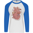 Mushroom Heart Foraging Mycology Mens L/S Baseball T-Shirt White/Royal Blue
