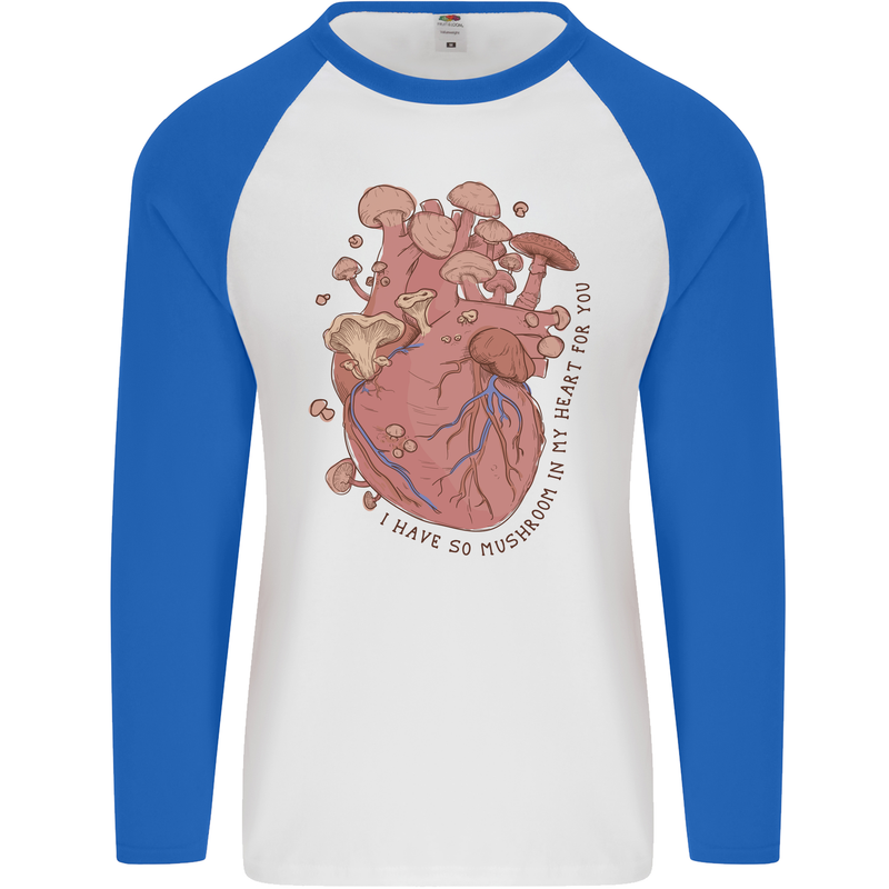 Mushroom Heart Foraging Mycology Mens L/S Baseball T-Shirt White/Royal Blue