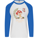 Dont Hate Mate Peace Hippy Toadstool Mens L/S Baseball T-Shirt White/Royal Blue