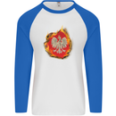 The of Polish Flag Fire Effect Poland Mens L/S Baseball T-Shirt White/Royal Blue