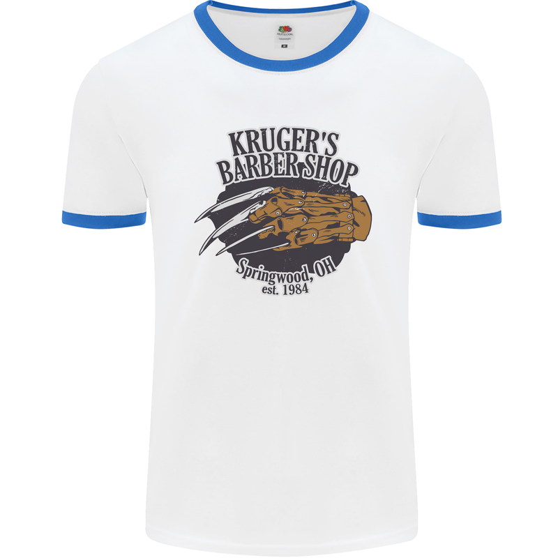 Krugers Barber Shop Funny Halloween Mens Ringer T-Shirt White/Royal Blue