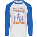 Dad With Three Daughters Funny Fathers Day Mens L/S Baseball T-Shirt White/Royal Blue