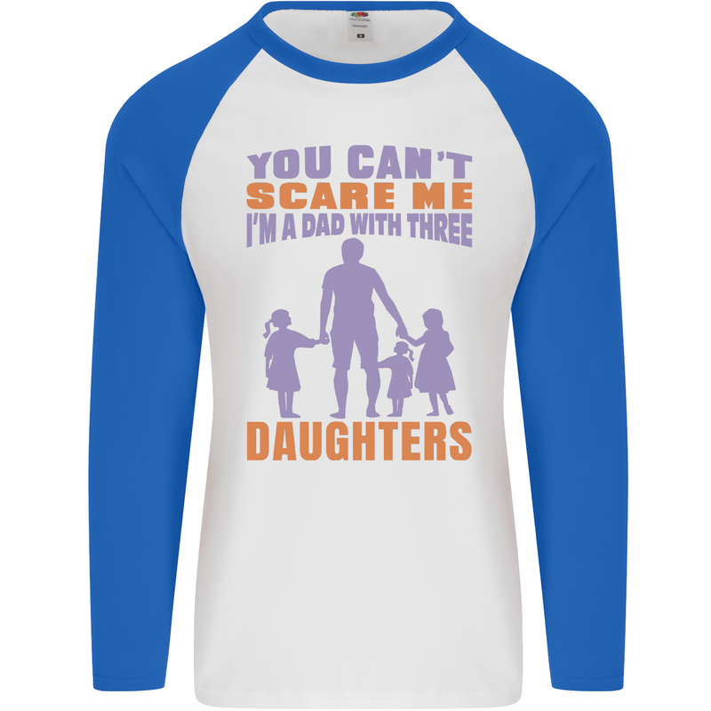 Dad With Three Daughters Funny Fathers Day Mens L/S Baseball T-Shirt White/Royal Blue