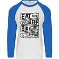 Cycling Eat Sleep Bike Repeat Funny Bicycle Mens L/S Baseball T-Shirt White/Royal Blue