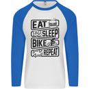 Cycling Eat Sleep Bike Repeat Funny Bicycle Mens L/S Baseball T-Shirt White/Royal Blue