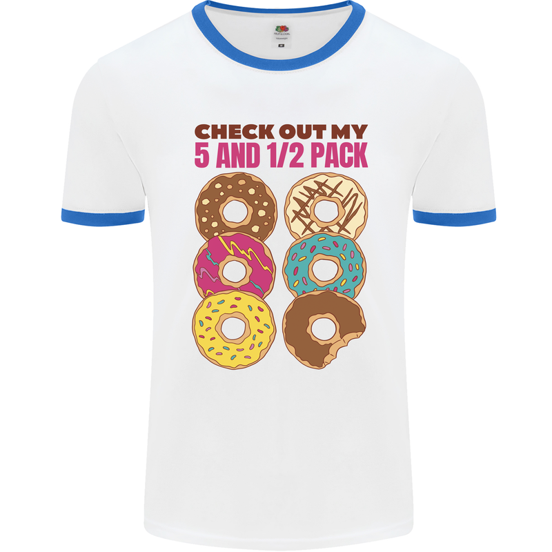 Check Out My 5 1/2 Pack Funny Donut Food Gym Mens Ringer T-Shirt White/Royal Blue