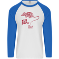 Chinese Zodiac Shengxiao Year of the Rat Mens L/S Baseball T-Shirt White/Royal Blue